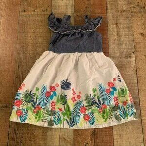 Penelope Mack girls cold shoulder floral dress with denim ruffle -5